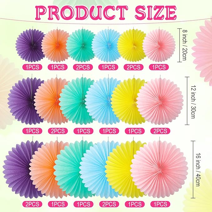 MotiMind 24 Pcs Hawaiian Party Decorations Luau Pastel Paper Fans Pink Peach Ceiling Hanging Wall Decor Background Decoration for Birthday Wedding Baby Bridal Shower Spring Summer Party Decor