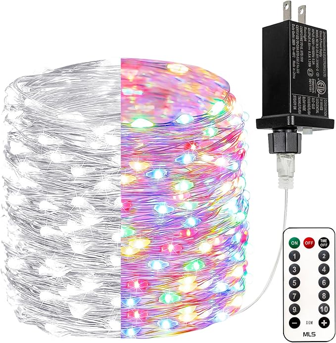 Cool White ⇋ Multicolor 66Ft 200LED Christmas Fairy Lights Plug in with Remote, Waterproof String Lights Outdoor Indoor 10 Modes with Timer, Twinkle Lights for Girl's Room Garden Christmas Decorations