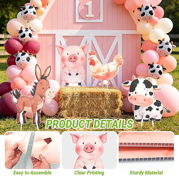Large Farm Animal Cardboard Cutouts - 4Pcs Farm Party Yard Sign Set Farm Animals Cardboard Stand Sign for Baby Shower Birthday Decorations Photo Booth Props