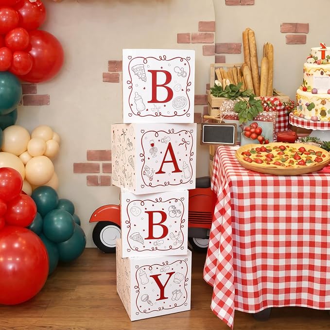 Vicenpal Special Delivery Pizza Baby Shower Boxes with Letters for Baby Shower Decorations Italian Pizza Gender Reveal Decoration Photo Prop Set of 4 Birthday Party Favors