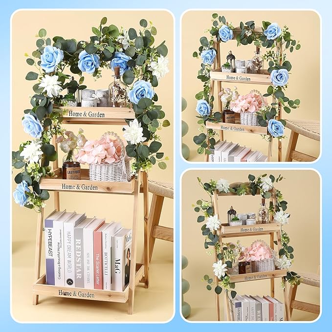 4 Pack Wedding Garland Set, Blue Rose & White Dahlia Hanging Flower Vines for Wedding Arch, Backdrop, Mantel, Home Decor (5.91ft)