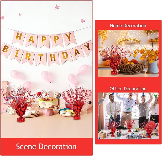 8 Pack Metallic Star Spray Centerpieces for Tables - Bulk 12.4" Foil Fountain Table Decorations for Large Events, Graduation 2026, Wedding Reception (Red)
