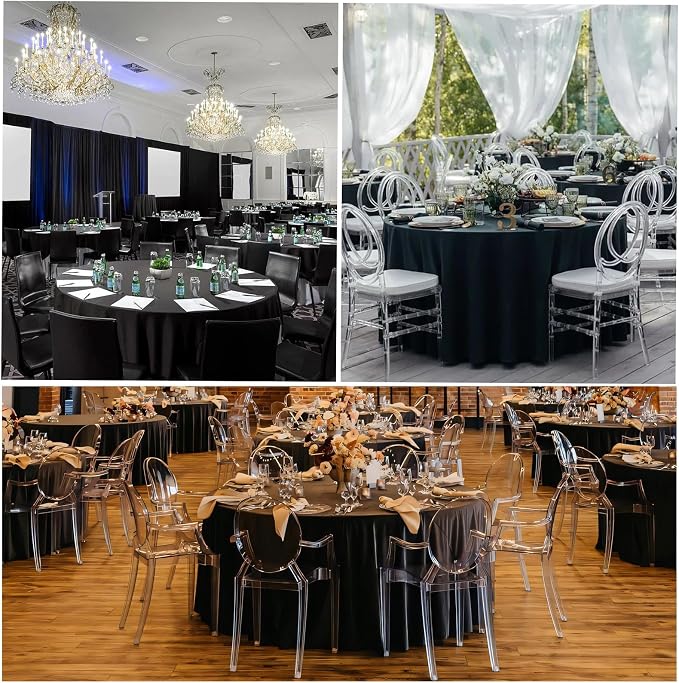 10 Packs 120 Inch Black Round Tablecloth in Diameter, Washable Polyester Fabric Tablecloths, Wrinkle Resistant Table Cloth for Wedding Party Banquet Dining