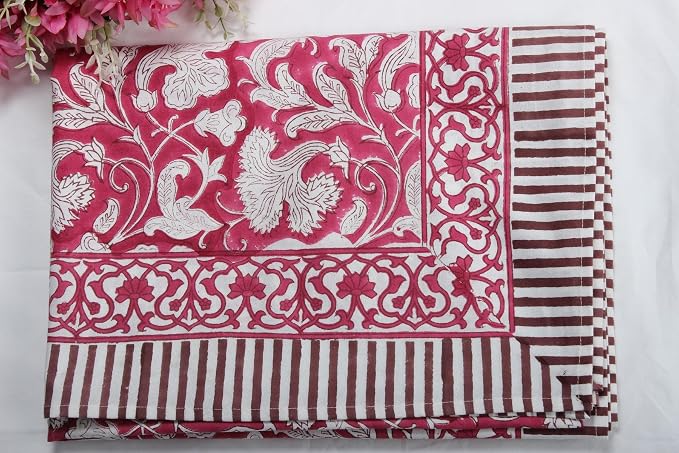 Ridhi Deep Pruce Red Hand Block Print Cotton Rectangle Tablecloth 90" x 60" inches Reusable Table Cover Decorative Everyday Use for Dining Room, Farmhouse, Home Gift for Spring, Mother's Day