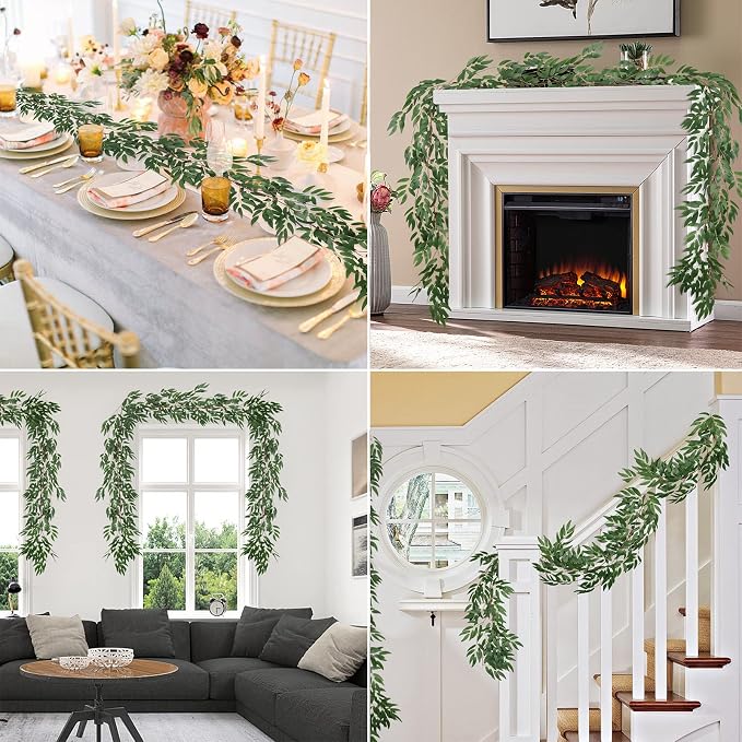RECUTMS Artificial Willow Leaves Vine Twigs 2Pcs 5.9Ft Fake Hanging Ivy Plants Silk Green Leaf Rattan Garland Greenery Decor for Indoor Outdoor Home Wedding Arch Jungle Beach Birthday Party Garden