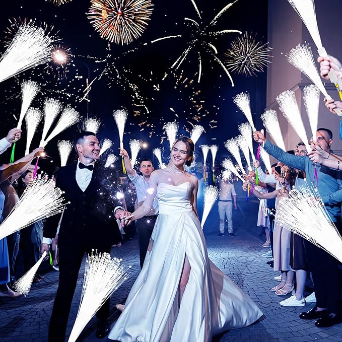 SHQDD 76 PCS White Fiber Optic Sticks, LED Fiber Wands, Fiber Optic Wand with 3 Light Modes, Glow in the Dark Party Supplies, Wedding Party Supplies, for Wedding, New Year, Birthday, Carnival