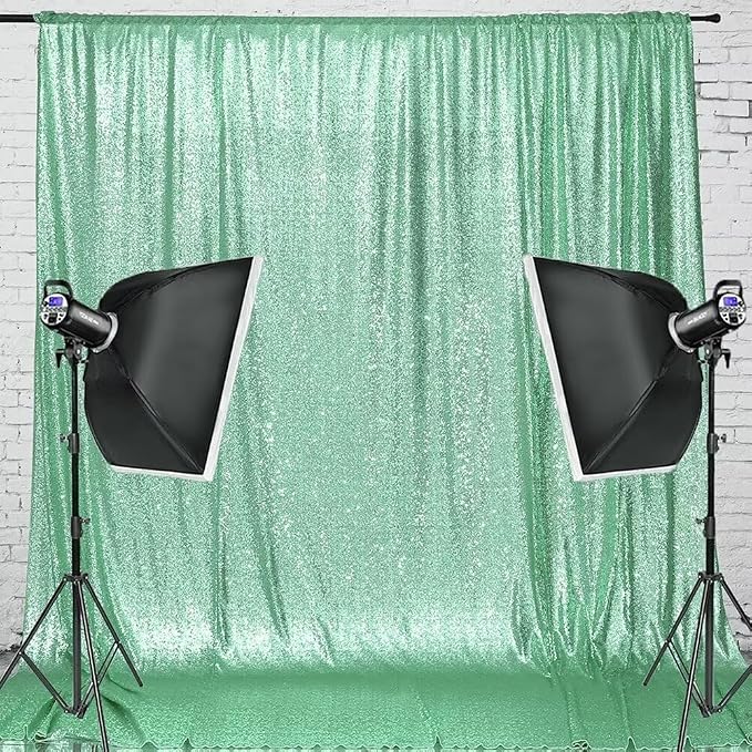 Eternal Beauty Mint Green Sequin Backdrop, 8x10 Ft Glitter Background Curtains for Shimmer Photography Party Wedding Birthday Back Drop Decor