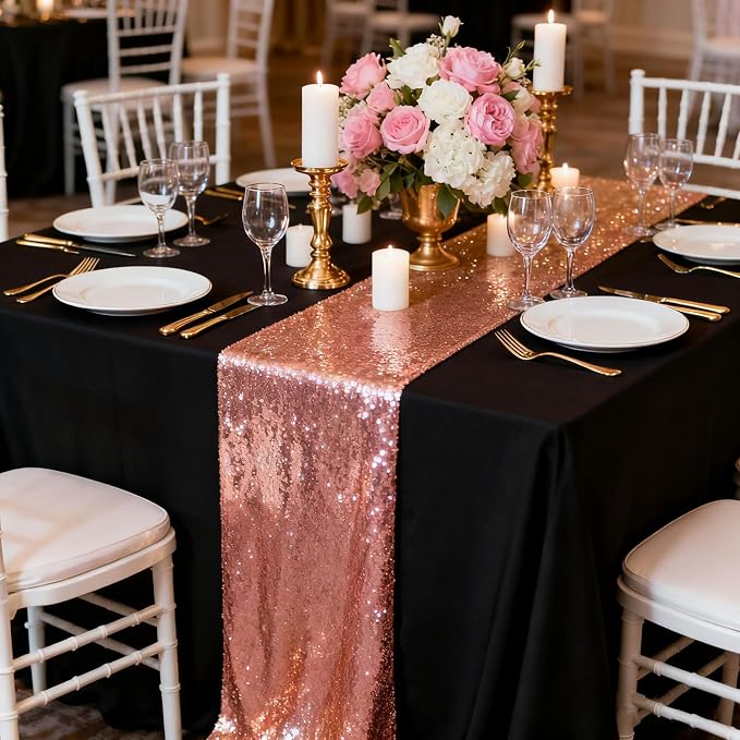 12x108 inch Rose Gold Sequin Table Runner Sparkly Glitter Table Linens 6 Packs for Party Decorations Wedding Birthday Baby Shower Engagement Anniversary