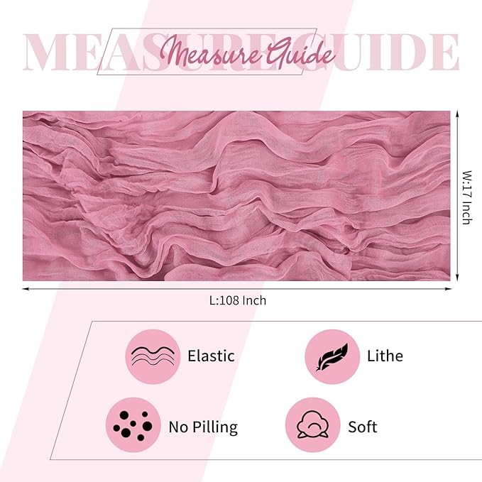 25 Pack Dusty Rose Cheesecloth Table Runner 17 x 108 Inch Fall Thanksgiving Boho Rustic Farmhouse Gauze Cheese Cloth Runner for Wedding Party Baby Shower Home Decor Holiday Decorations