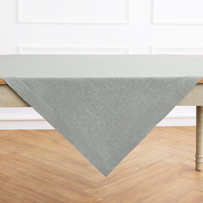 Solino Home Linen Tablecloth 60 x 132 Inch - 100% Pure Linen Chambray Grey Table Cloth for Rectangle Tables - Athena, Machine Washable Fabric Tablecloth
