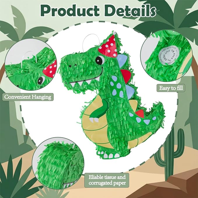 VINTS Dinosaur Pinata,Kids Dino Piñata with Blindfold, Dinosaur Themed Party Decor,Perfect for School Parties, Birthday Parties (16.93 × 12.6× 3.15in)