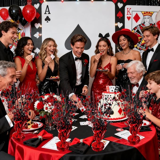 FUBININA 6 Pack 2026 Graduation Table Centerpiece Party Decoration Metallic Foil Spray Centerpiece Glitter Decor Star Tabletop for Graduation New Year NYE Birthday Casino Party Favor, Red and Black