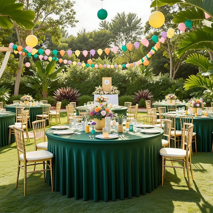 72 Inch Dark Green Round Tablecloth,Washable Stretchy Fitted Circular Table Cover with Elastic Edge for 6FT Round Table, Reusable Tablecloth for Wedding Banquet Party Birthday Buffet Dining