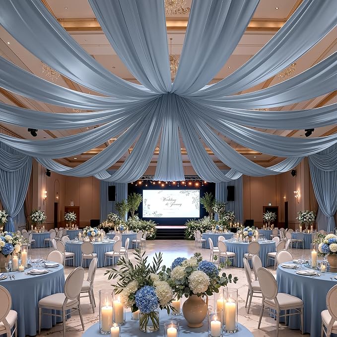 2 Panels 5x40ft Dusty Blue Ceiling Drapes for Wedding Parties, Wrinkle Free Thick Polyester 40ft Extra Long Wedding Draping Ceiling Curtains Arch Drapery for Birthday Party Canopy Tent Decor