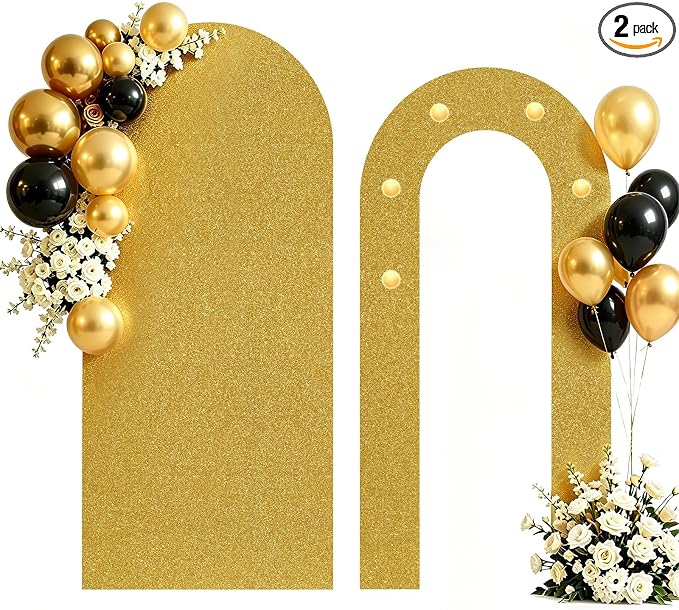 6FT Arch Backdrop with Stand Set, Lighted Arch Set, No-Tip Stability Glow Foam Board Photo Booth Background for Wedding Birthday Party Ceremony Baby Shower Banquet Decoration Reusable - BlackGold