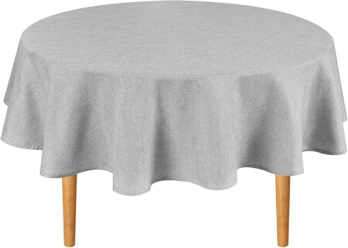 Hiasan Round Tablecloth 80 Inch Linen - Wrinkle and Stain Resistant Washable Polyester Fabric Table Cloth for Dining Room Kitchen Party, Light Grey