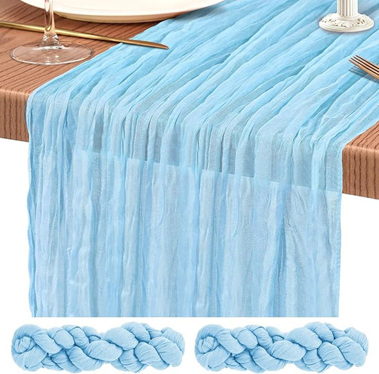2 Pack Cheesecloth Table Runner 10FT Baby Blue Table Runner Light Blue Boho Gauze Cheese Cloth Table Runners Long Rustic Sheer Table Decorations for Wedding Party Baby Bridal Shower Birthday Holiday