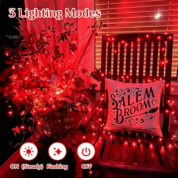 QITONG 4 Pack Red Fairy Lights Battery Operated, Each 16 ft 50 LED Mini String Lights, Sliver Wire Christmas Twinkle Lights Indoor