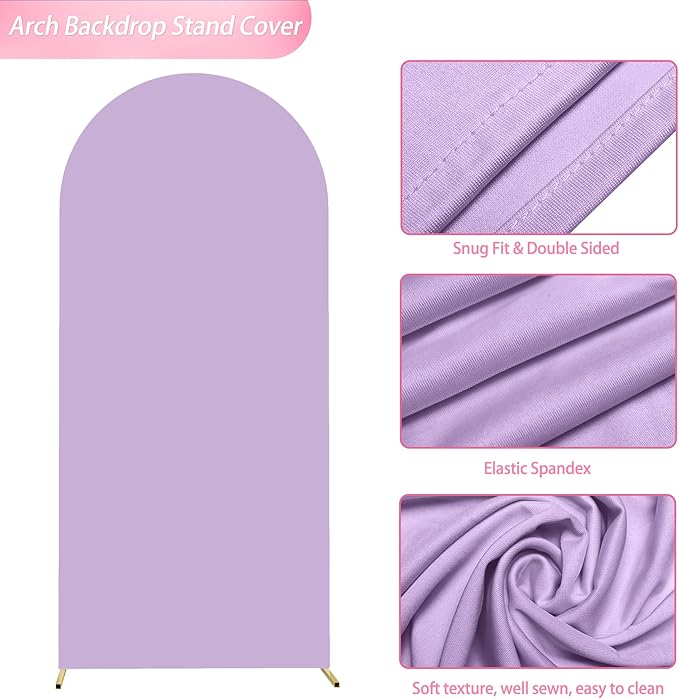 Wokceer 6FT Wedding Arch Cover Spandex Fitted Wedding Arch Stand Covers Round Top Chiara Arch Backdrop Cover for Birthday Party Ceremony Banquet Decoration Lavender, COVER 1.8M- LAVENDER-A