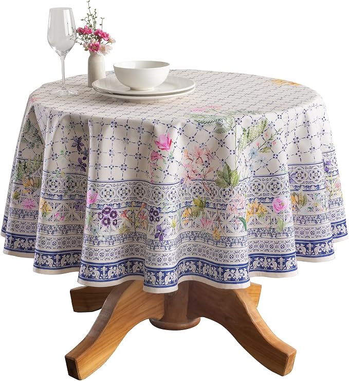 Maison d' Hermine Table Cloth Round Table 100% Cotton 69 Round Inches Tablecloth Reusable Decorative for Dining Kitchen Room Farmhouse Party Home Hotel Restaurant Spring Summer - Faience