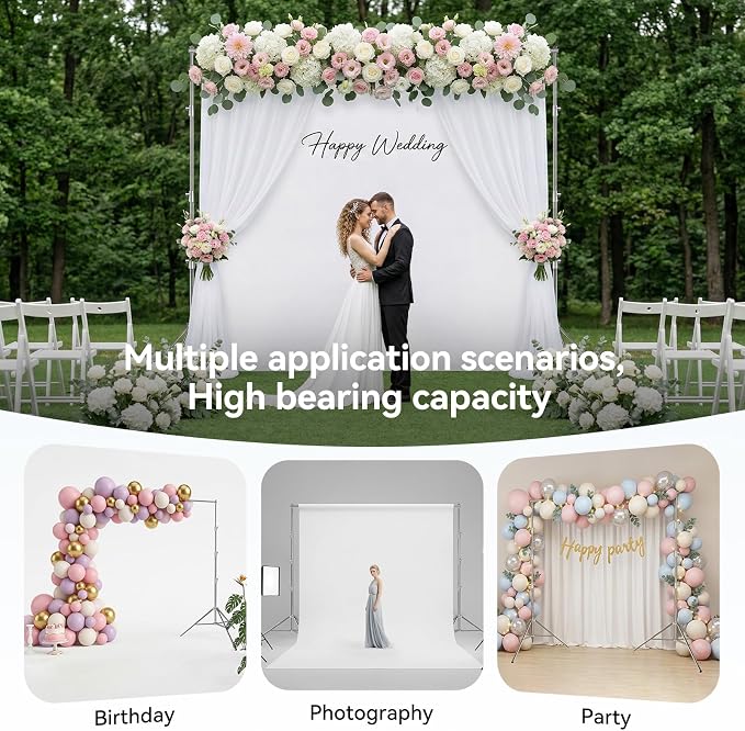 EMART Stainless Steel 10x10FT Backdrop Stand Heavy Duty,Photo Back Drop Adjustable Stand with 8 Backdrop Clamps and Carry Bag,Background Support System Kit for Photography Studio,Wedding,Party,Video