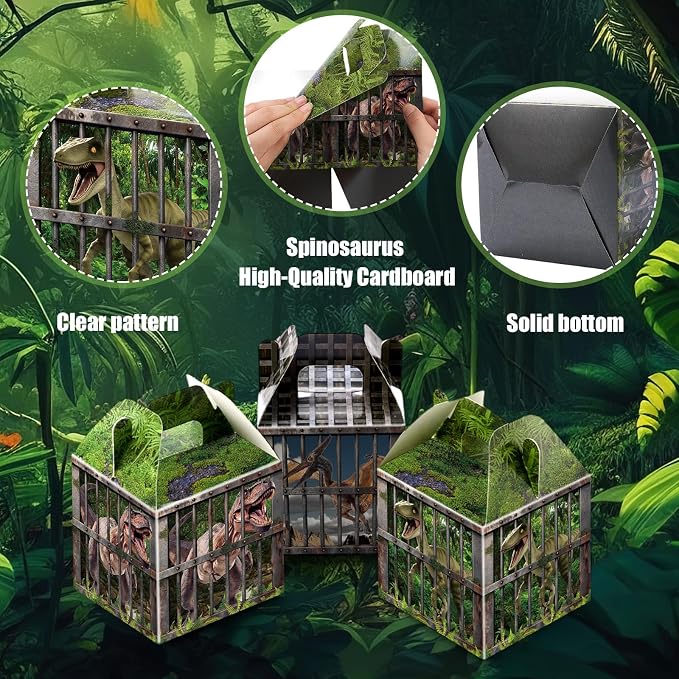 DoubleFill 24 Pcs Dinosaur Party Supplies Treat Boxes Dino Party Favor Boxes Tropical Jungle Dinosaur Gift Box Table Centerpieces Photography Props Decorations for Birthday Halloween Christmas