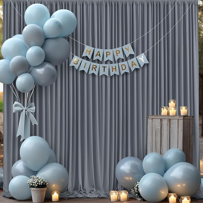4 Panels Charcoal Backdrop Curtain for Parties Wedding Wrinkle Free Silver Grey Photo Curtains Backdrop Drapes Fabric Decoration for Birthday Party Baby Shower 20ft(W) x 10ft(H)