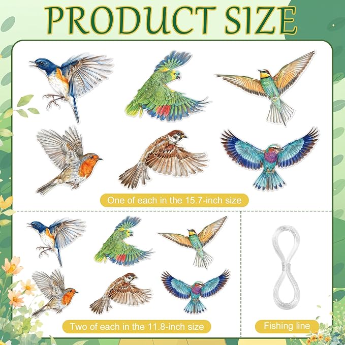 18 Pcs Large Bird Party Decorations 3D Realistic Watercolor Paper Hanging Bird Decoration Paper Songbird Birthday Party Supplies for Wedding Garden Baby Shower Room Ceiling Decor