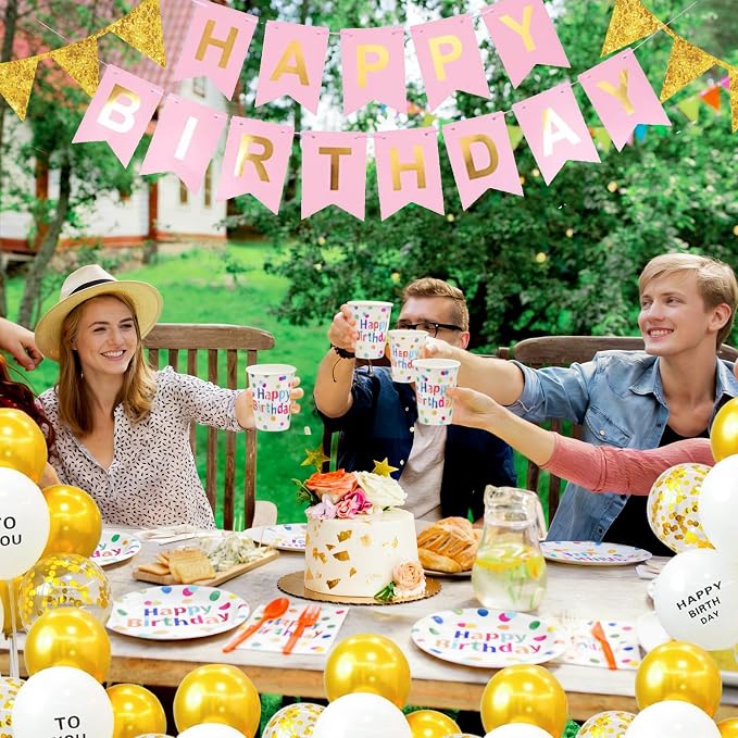 Happy Birthday Plates and Napkins Party Supplies Set,90Pcs Birthday Plates and Napkins Tableware Sets with Forks Cups,Disposable Colorful Birthday Party Decorations