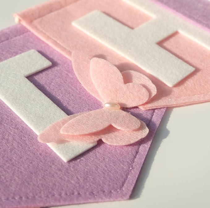 Felt Purple Pink Happy Birthday Banner Birthday Decorations for Women Girls Boys Men Pets Handmade Party Backdrop