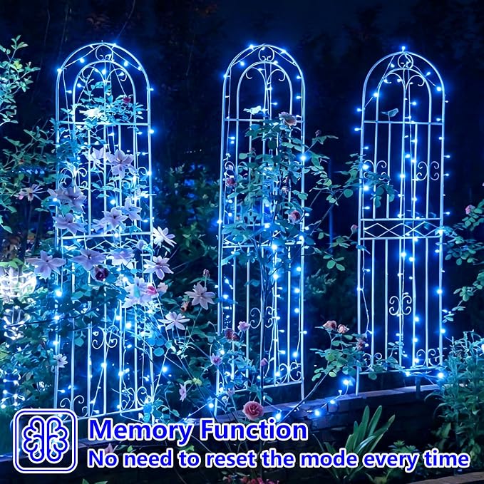 YEGUO Battery Operated String Lights, 2 Pack Each 33ft 100 LED Twinkle Fairy Lights Outdoor Waterproof, 8 Modes Clear Wire Blue Christmas Lights Indoor with Remote