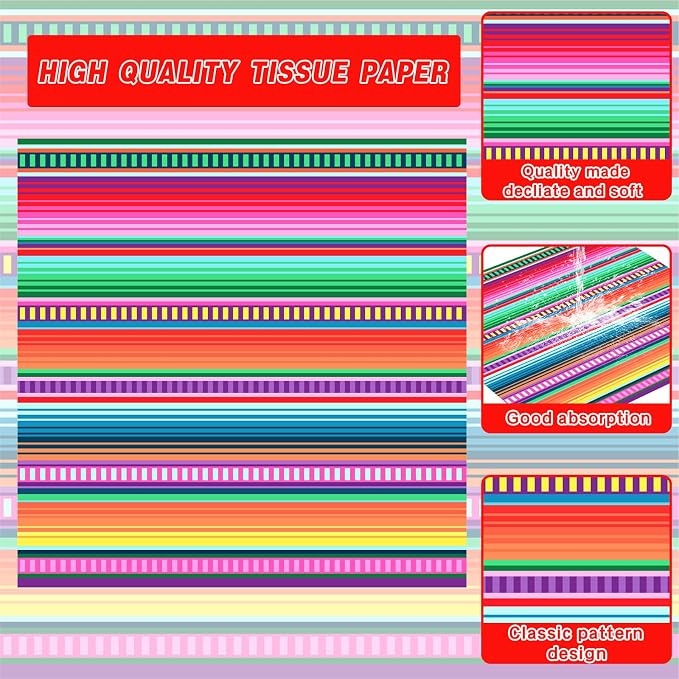 140PCS Mexican Serape Fiesta Plates and Napkins Set, Fit Mexican Themed Paper Dessert Plates, Taco Colorful Stripes Pinata Ponchos Platters Dance Party, Serves 20 Guests