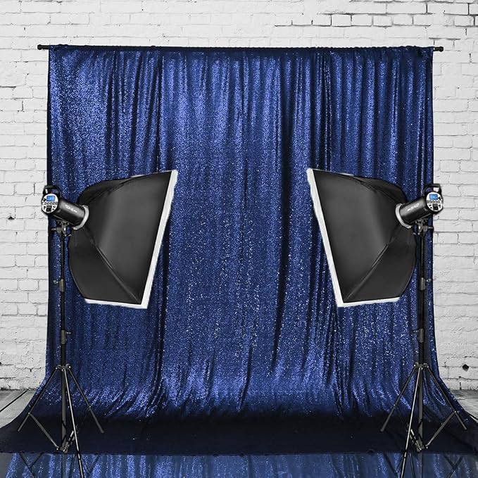 Eternal Beauty Navy Blue Sequin Backdrop, 4x7 Ft Glitter Background Curtains for Shimmer Photography Party Wedding Birthday Independence Day Back Drop Decor