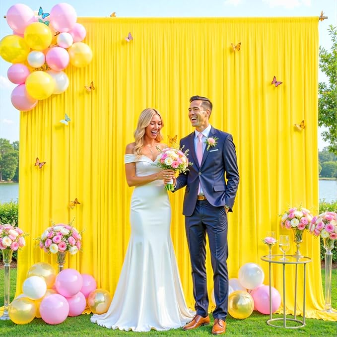 30ft x 10ft Yellow Backdrop Curtain for Parties Yellow Wrinkle Free Backdrop Drapes Panels for Birthday Party Baby Shower Wedding Photo Photography Polyester Fabric Background Decoration