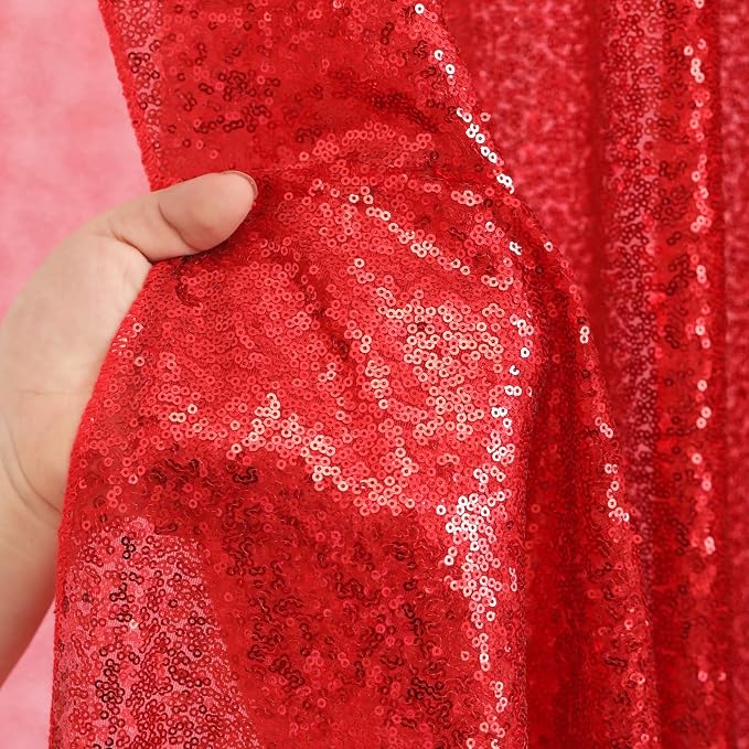 B-COOL Red Sequin Tablecloth Round Table Decor - 120 Inch Sequence Fabric Decoration for Grilling Themed Party Buffet Baby Shower Christmas