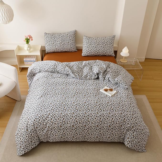 KAREVER Leopard Print Comforter King Cotton Black White Cheetah Bedding Set Animal Lepard Print Bedding Blanket King