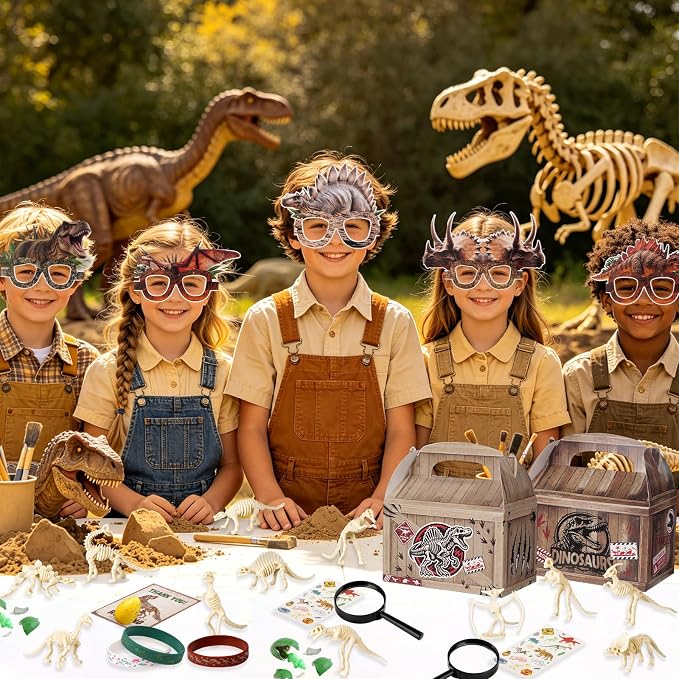 Vanblue 108 Pcs Dinosaur Party Favors Set Gift Dinosaur Fossil Digging Kit for Kids Birthday, Dino Party Supplies Decorations with Skeleton Toy Goodie Bag Stuffers,Classroom School Reward