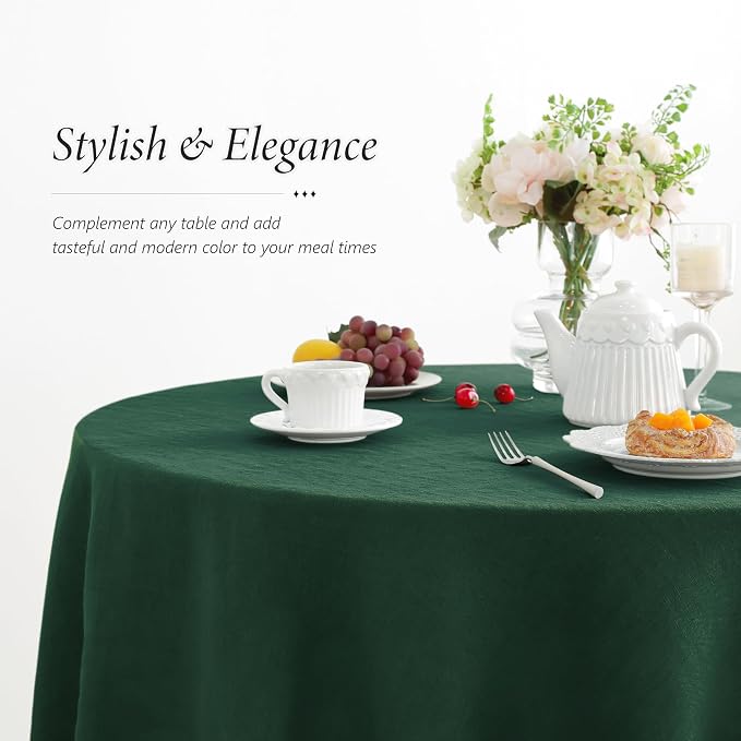 Linen World Green Linen Tablecloth - 100% French Linen Round Tablecloth 90" Inch,Washable Natural Table Cloth for Dining,Outdoor,Weddings and Restaurants,Decorative Thanksgiving Christmas