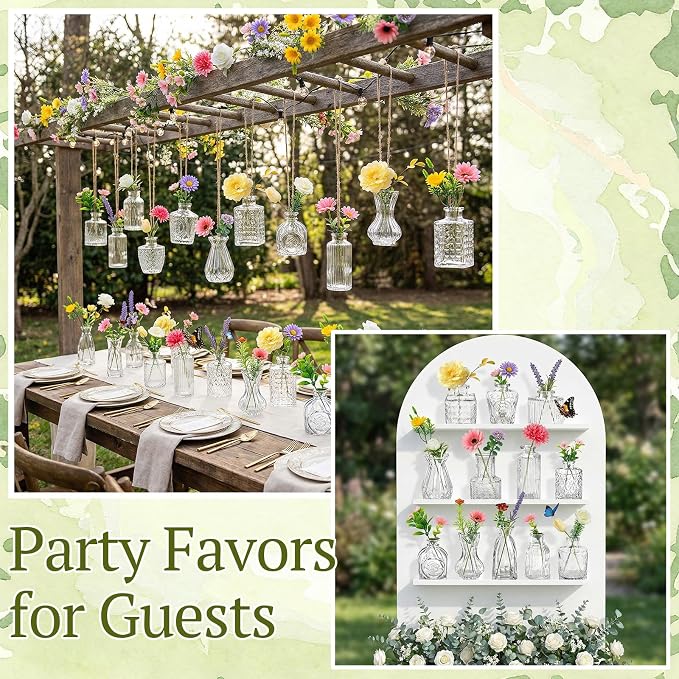 36 Pcs Artificial Flowers Table Centerpiece with Vases Colorful Wildflower Centerpieces Silk Flower Arrangement for Wedding Baby Shower Table Centerpieces Party(Fresh Color,Clear)