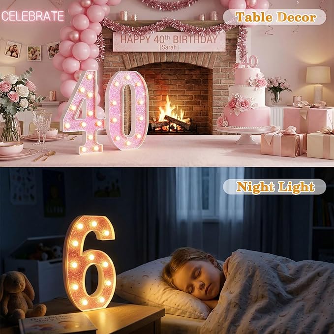 12.6 Inch LED Pink Marquee Light Up Numbers, Sweet 2nd Birthday Decorations Number Lights as Gifts for Girls Women, Glitter Lighted Marquee Numbers for Pink Anniversary Party Table Decor, 2