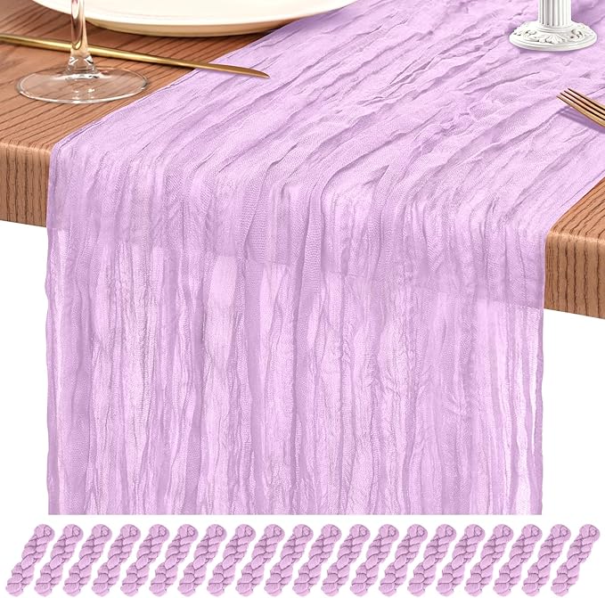 20 Pack Lilac Purple Cheesecloth Table Runner 10FT Lavender Boho Gauze Cheese Cloth Table Runners Romantic Rustic Sheer Table Decorations for Wedding Party Baby Shower Birthday Holiday Home