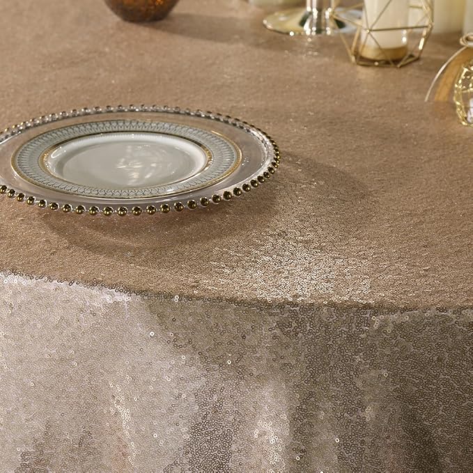 Poise3EHome 120-Inch Round Sequin Tablecloth for Party Cake Dessert Table Exhibition Events, Champagne