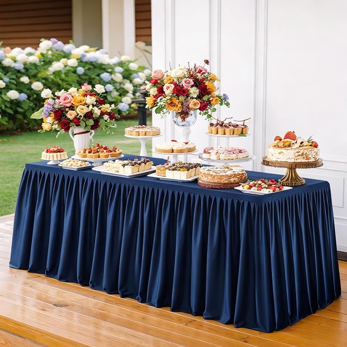 Wish Care 4 Pack Navy Blue Rectangle Table Clothes for 8 Foot Tables, Polyester Fitted Tablecloths 8ft Stretch Table Cover for Wedding, Birthday, Parties, Trade Show, Craft Show