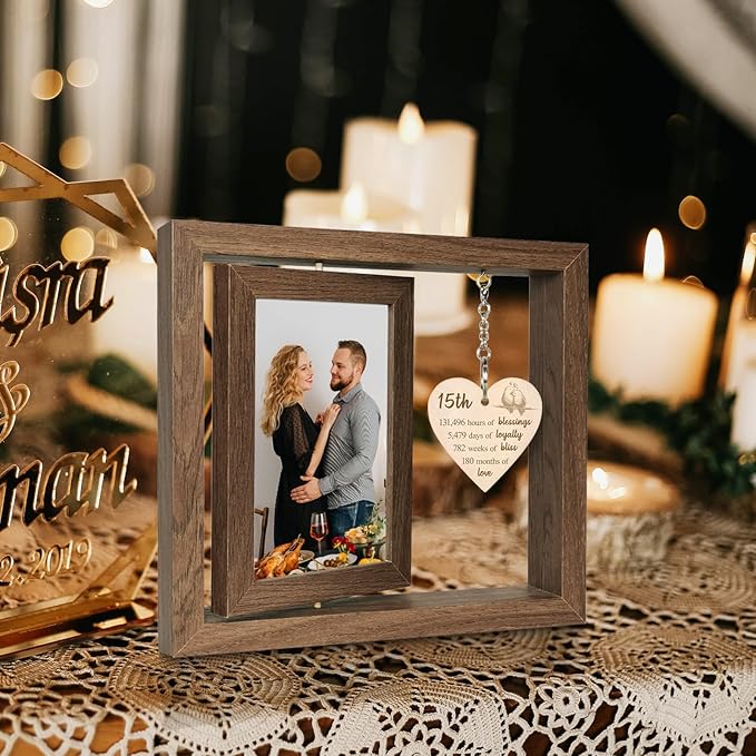 EYITUPC 15 Year Anniversary Picture Frame Gifts for Him Her,15th Wedding Anniversary Frame for Wife Couple Men, Display Two 4x6 Inch