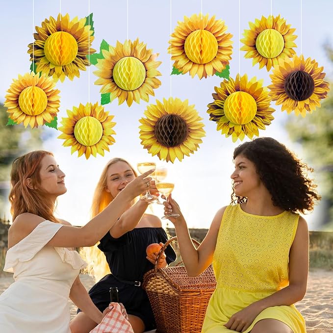 SUNBEAUTY Sunflower Party Decorations 3D Large Sunflower Birthday Honeycomb Hanging Paper Decorations Yellow Sun Flower Ceiling Wall Tissue Flowers Summer Baby Shower Classroom Bulletin Board