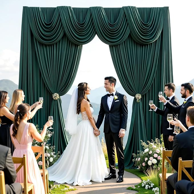 10ftx10ft Hunter Green Backdrop Curtains for Parties, Wrinkle Free 2 Panels Silky Polyester Photo Backdrop Drapes Back Drop Cloth Drapery for Wedding Birthday Photography Background