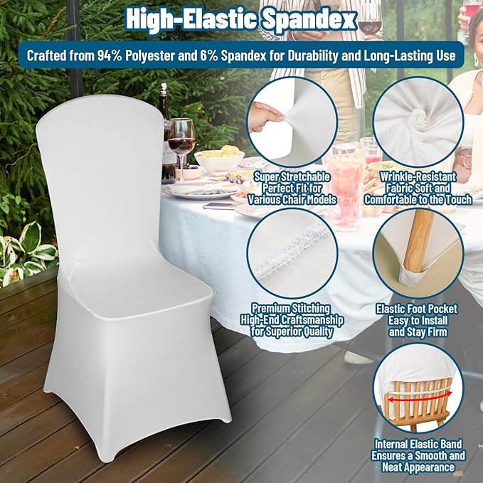 30 PCS Stretch Spandex Chair Covers for Party, Washable Reusable Dining Universal Fitted Removable Chair Cover for Wedding, Holidays, Banquet, Hotel, Celebration