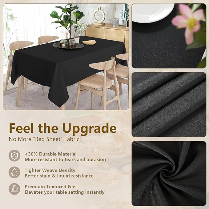 Black Tablecloths for Rectangle Tables, 10-Pack - 60x102 Inch | Reusable & Washable Table Cloths for 6 Foot Tables, Polyester Fabric Tablecloth for Wedding, Party, Banquet