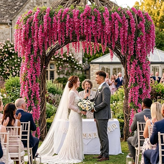 Artificial Wisteria Hanging Flowers Fake Wisteria Flower Garland Silk Vines Rattan Decor for Home Wedding Arch Wall Garden Greenery Bedroom Outdoor Office Party Decoration (24, Pink)