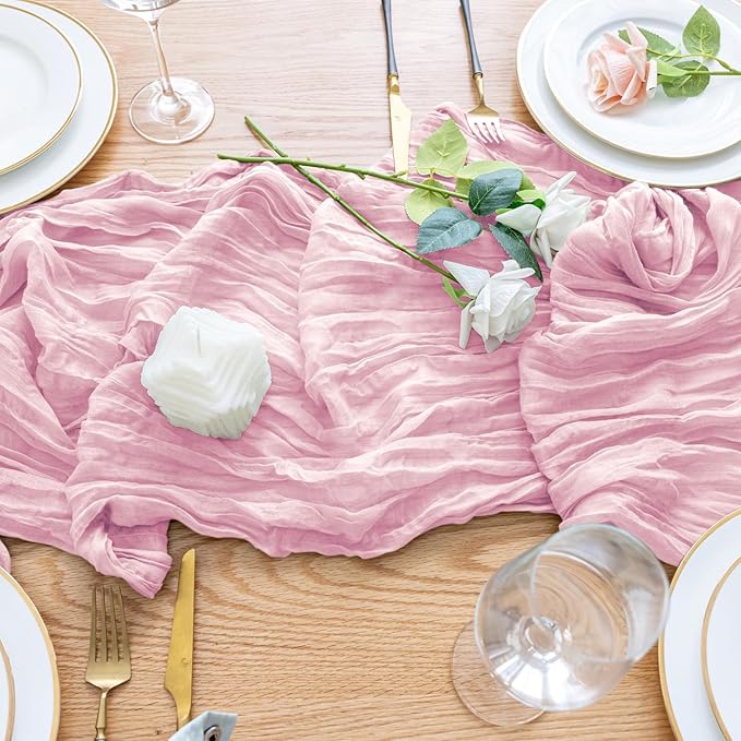 Wokceer 12Pack Pink Cheesecloth Table Runner 10FT Boho Gauze Spring Easter Cheese Cloth Table Runner for Party Rustic Sheer Runners for Baby Bridal Shower Wedding Christmas